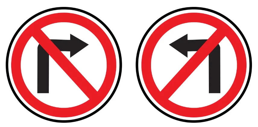 1.3 18. Поворот налево запрещен. Знак 3.18.2. Знак поворот запрещен. Поворот направо запрещен дорожный знак.