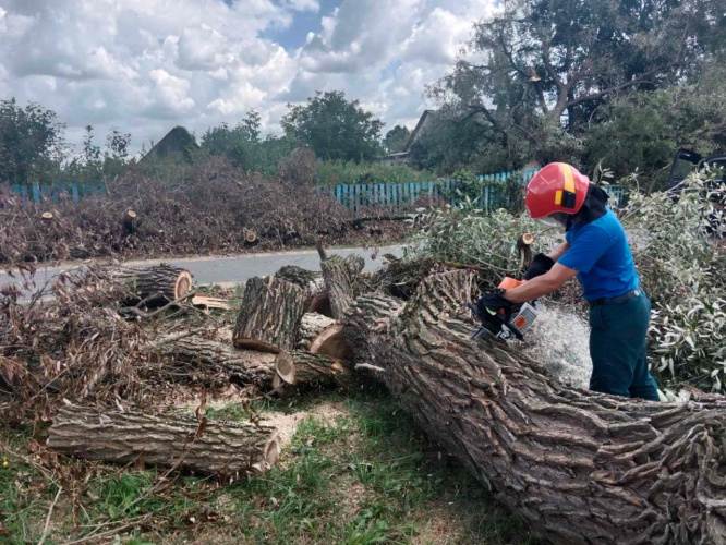 Работники Мозырского ГРОЧС продолжают оказывать помощь населению по ликвидации последствий урагана